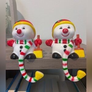 VTG Christmas Stocking Holder Hanger Snowman Future 1985 Resin Shelf Sitter 2